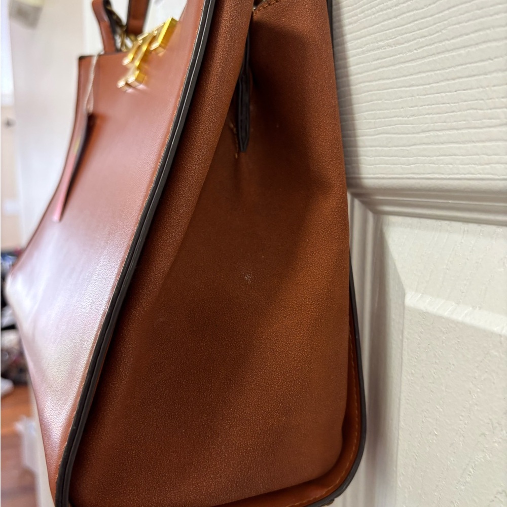 Tory Burch Eleanor Large Satchel Camel Italian Leather w Suede Gussets BNWT - Picture 3 of 16